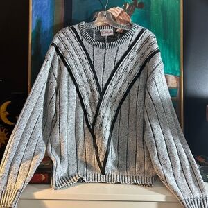 Vintage 80s Paulo Conti sweater Size L Grey Black Retro